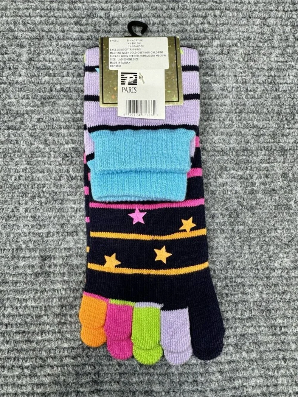 Vintage Toe Socks Women’s One Size Multicolor Stripe Gripper Stars 90s Y2K NEW